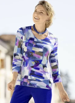 KLAUS MODELLE MADE IN GERMANY Abendmode|Pullover & Strickmode>Pullover in weich fließender Qualität BLAU-LILA-MULTICOLOR