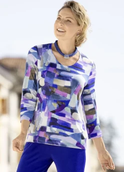 KLAUS MODELLE MADE IN GERMANY Abendmode|Pullover & Strickmode>Pullover in weich fließender Qualität BLAU-LILA-MULTICOLOR