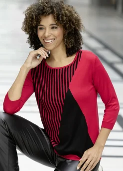 Pullover & Strickmode>Pullover in weich fließendem Feinstrick ROT-SCHWARZ
