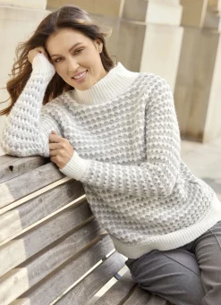 Laura Kent Pullover & Strickmode>Pullover mit aufwendiger Struktur ECRU-HELLGRAU MELIERT