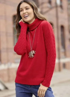 Laura Kent Pullover & Strickmode>Pullover mit dekorativen Strukturakzenten ROT MELIERT