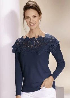Pullover & Strickmode|Abendmode>Pullover mit edlem Spitzenbesatz