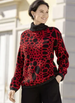 Laura Kent Pullover & Strickmode>Pullover mit Glitzerakzenten ROT-SCHWARZ-SILBERFARBEN