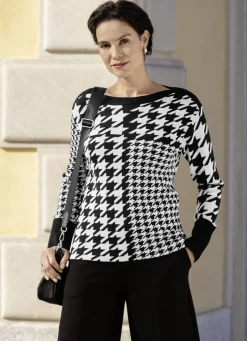 Laura Kent Pullover & Strickmode>Pullover mit Hahentrittmuster SCHWARZ-ECRU