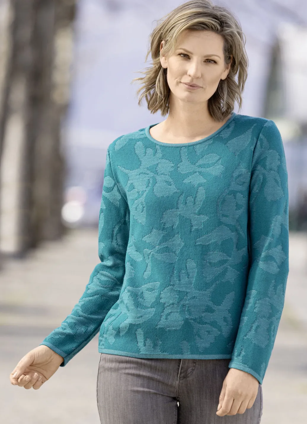 Pullover & Strickmode>Pullover mit plastischem Floraldessin PETROL