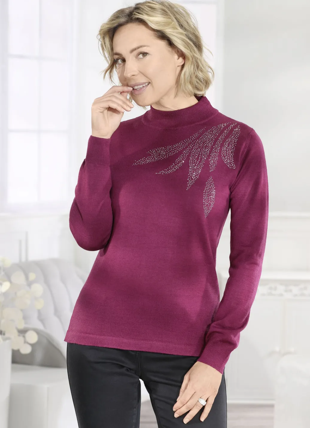 Abendmode|Pullover & Strickmode>Pullover mit Plättchenzier und mit Schurwolle