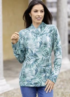 Pullover & Strickmode|Abendmode>Pullover mit raffiniertem V-Kragen GRÜN-BLAU-MULTICOLOR