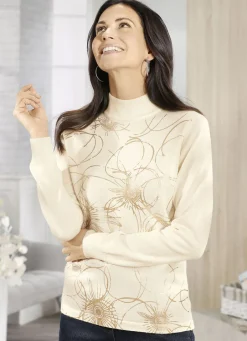 Pullover & Strickmode|Abendmode>Pullover mit Schurwolle ECRU-GOLDFARBEN