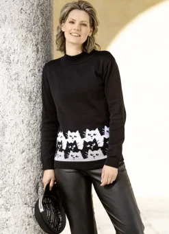 Pullover & Strickmode></noscript>Pullover mit witzigen Katzen SCHWARZ-WEISS-GRAU