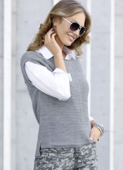 Pullover & Strickmode>Pullunder mit Strukturmix HELLGRAU MELIERT
