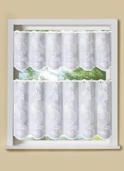 PLAUENER STICKEREI Heimtextilien>Raffinierter Kurzstore mit Stangendurchzug WEISS