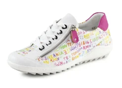 Remonte Schuhe|Damenschuhe>Sneaker aus beschichtetem, frech bedrucktem Leder WEISS-BUNT