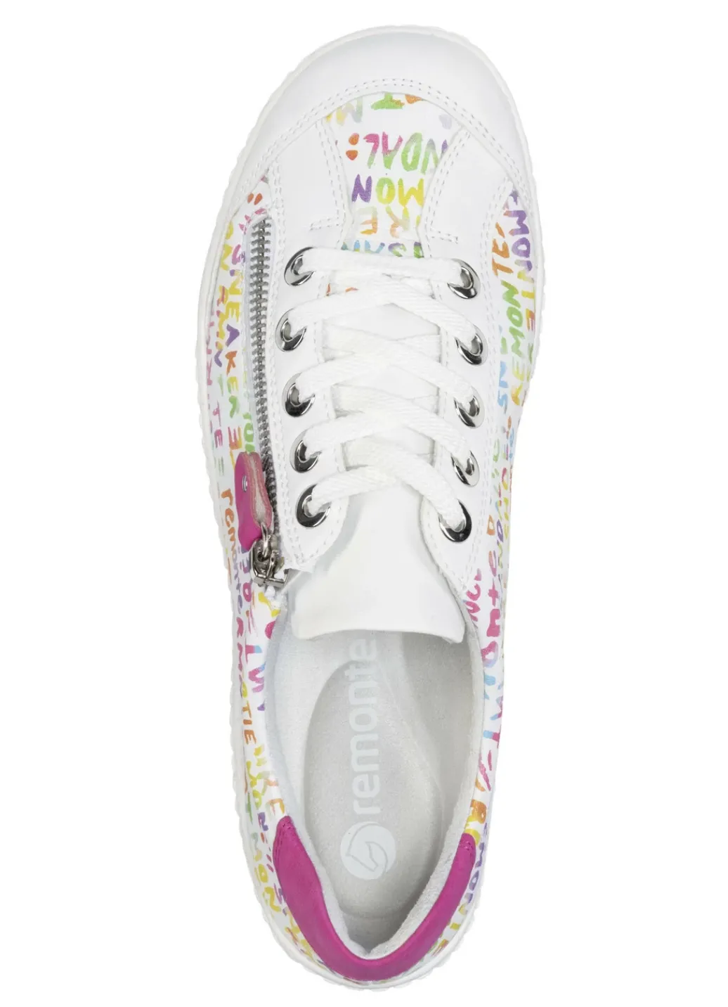 Remonte Schuhe|Damenschuhe>Sneaker aus beschichtetem, frech bedrucktem Leder WEISS-BUNT