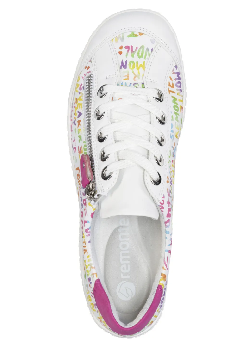 Remonte Schuhe|Damenschuhe>Sneaker aus beschichtetem, frech bedrucktem Leder WEISS-BUNT