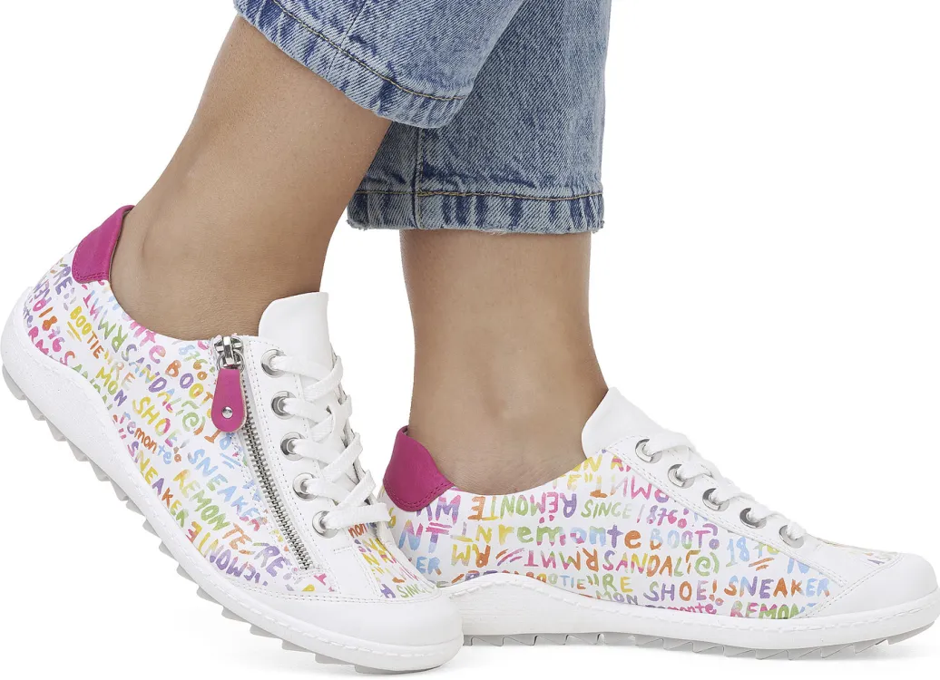 Remonte Schuhe|Damenschuhe>Sneaker aus beschichtetem, frech bedrucktem Leder WEISS-BUNT