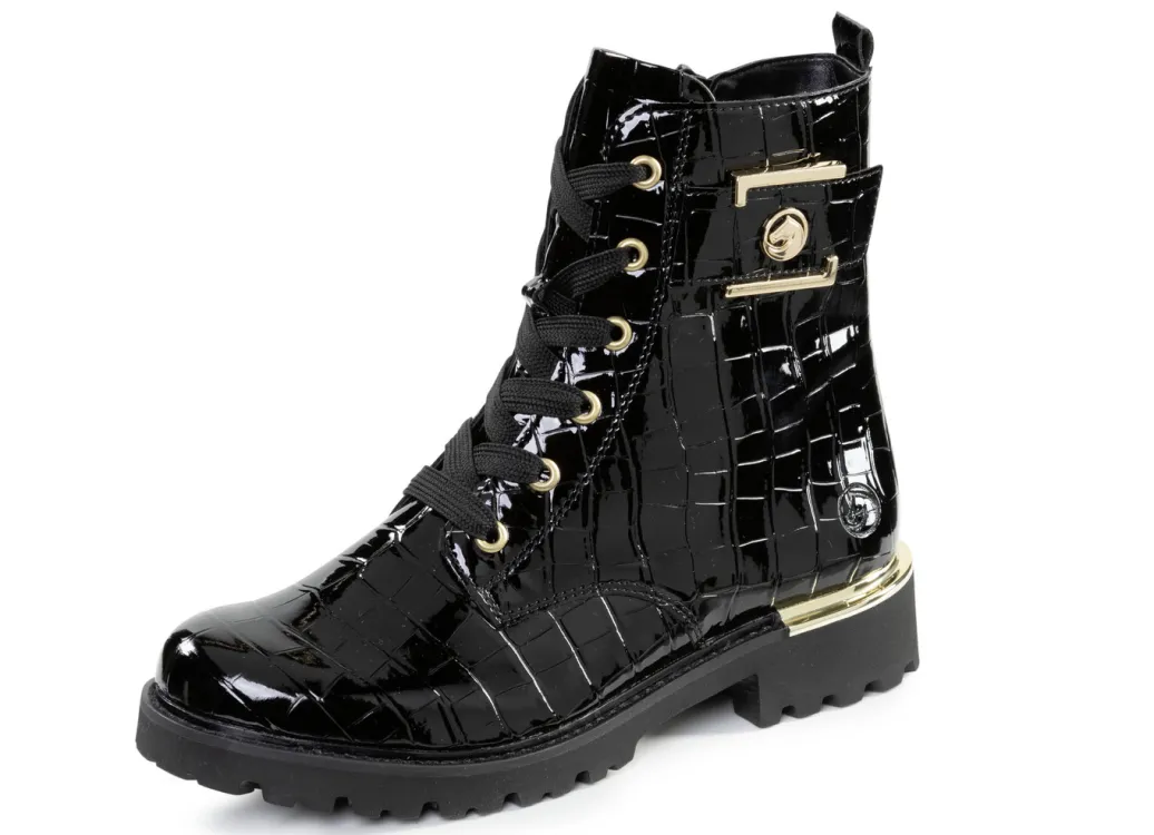 Remonte Damenschuhe|Schuhe>, stylische Damen-Stiefeletten, Winterschuhe, Weite G, mit herausnehmbarem Fußbett SCHWARZ-GOLD