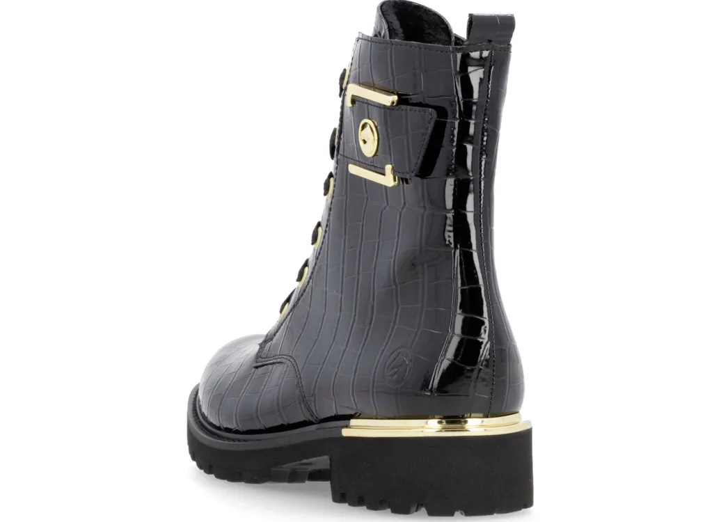 Remonte Damenschuhe|Schuhe>, stylische Damen-Stiefeletten, Winterschuhe, Weite G, mit herausnehmbarem Fußbett SCHWARZ-GOLD