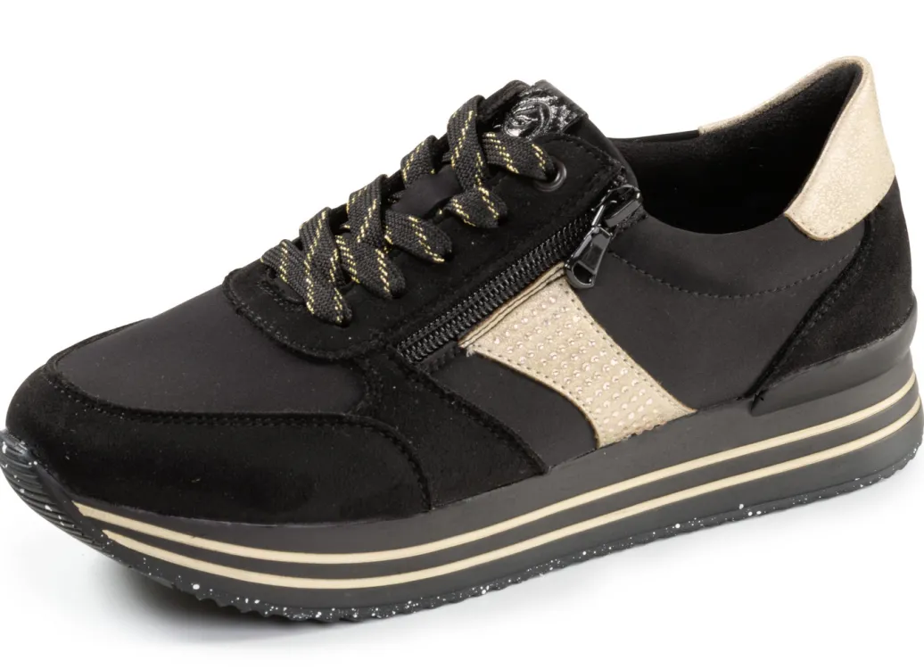 Remonte Schuhe|Damenschuhe>, trendige Damen-Sneaker, Weite G, mit herausnehmbarem Fußbett SCHWARZ-GOLD