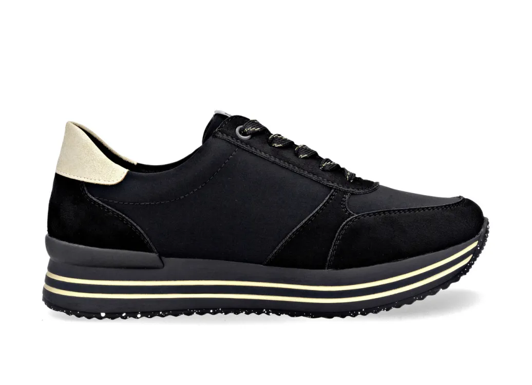Remonte Schuhe|Damenschuhe>, trendige Damen-Sneaker, Weite G, mit herausnehmbarem Fußbett SCHWARZ-GOLD