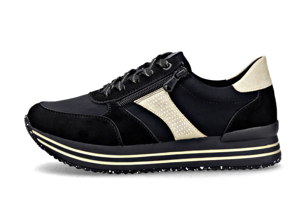 Remonte Schuhe|Damenschuhe>, trendige Damen-Sneaker, Weite G, mit herausnehmbarem Fußbett SCHWARZ-GOLD