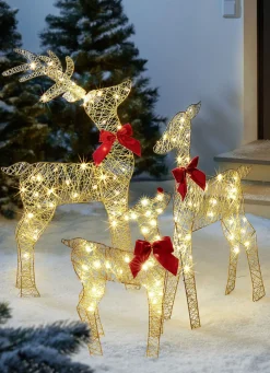Außendekorationen>Rentierfamilie, 3er Set GOLD-ROT