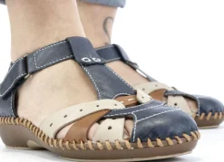 Rieker Schuhe|Damenschuhe></noscript>, leichte Damen-Sandalen, Weite G, mit Klettverschluss MARINE-BEIGE-COGNAC