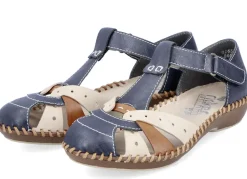 Rieker Schuhe|Damenschuhe></noscript>, leichte Damen-Sandalen, Weite G, mit Klettverschluss MARINE-BEIGE-COGNAC