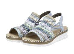 Rieker Schuhe|Damenschuhe>, sommerliche Damen-Sandalen, mit seitlichen Elastik-Bandagen HELLBLAU-BUNT