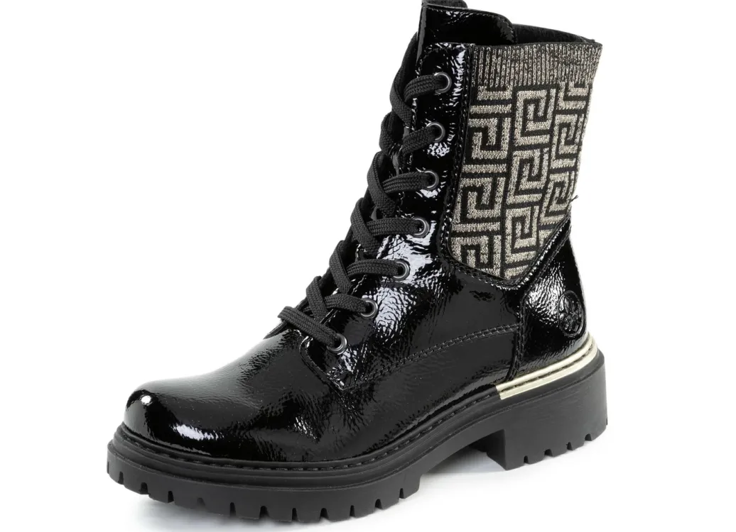 Rieker Damenschuhe|Schuhe>, stylische Damen-Stiefeletten, Winterschuhe, mit Reißverschluss SCHWARZ-GOLD