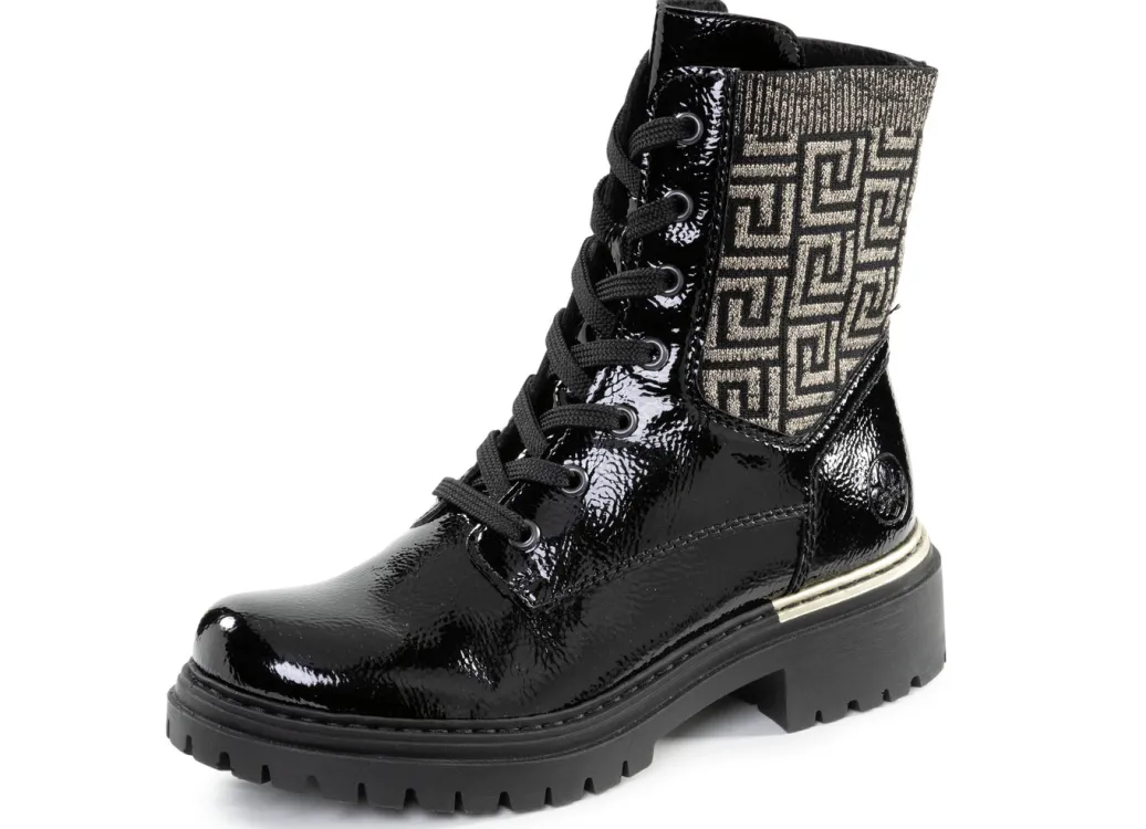 Rieker Damenschuhe|Schuhe>, stylische Damen-Stiefeletten, Winterschuhe, mit Reißverschluss SCHWARZ-GOLD