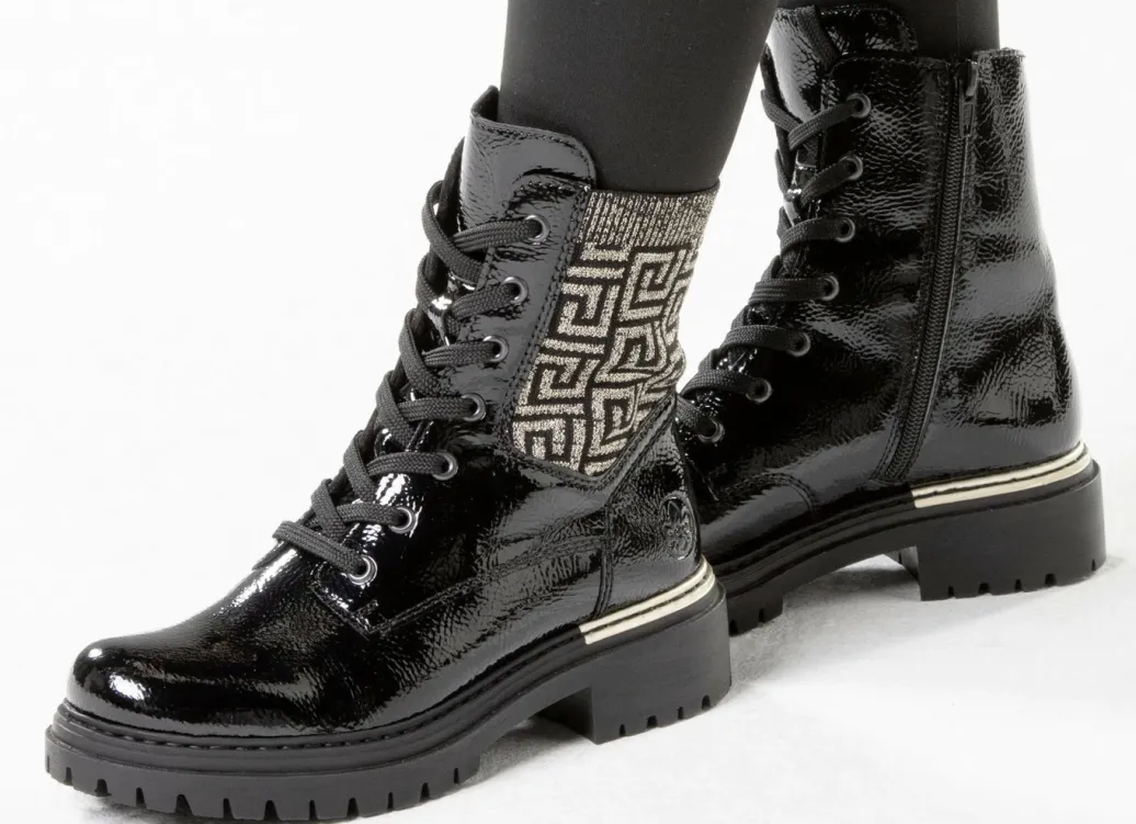 Rieker Damenschuhe|Schuhe>, stylische Damen-Stiefeletten, Winterschuhe, mit Reißverschluss SCHWARZ-GOLD