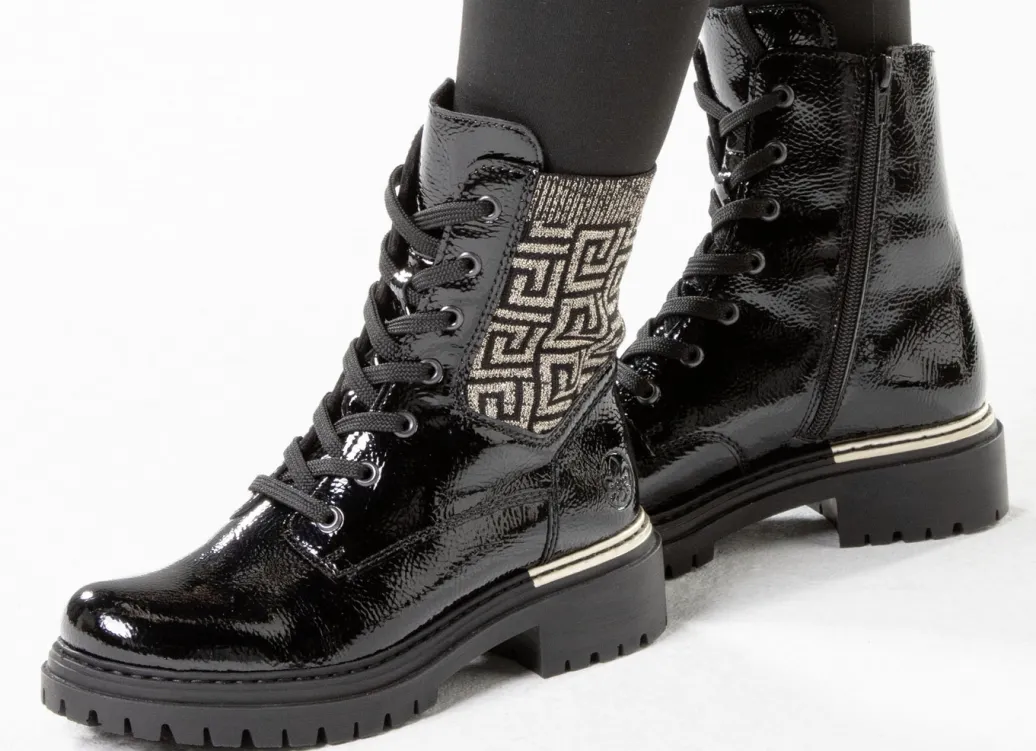 Rieker Damenschuhe|Schuhe>, stylische Damen-Stiefeletten, Winterschuhe, mit Reißverschluss SCHWARZ-GOLD