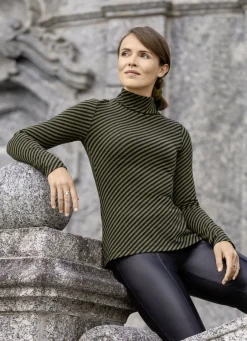 Shirts>Rollkragenshirt mit Streifen-Dessin KHAKI-SCHWARZ