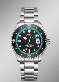 ROTARY Herrenuhren>-Henley-Seamatic-Automatik-Taucheruhr mit Edelstahlgehäuse