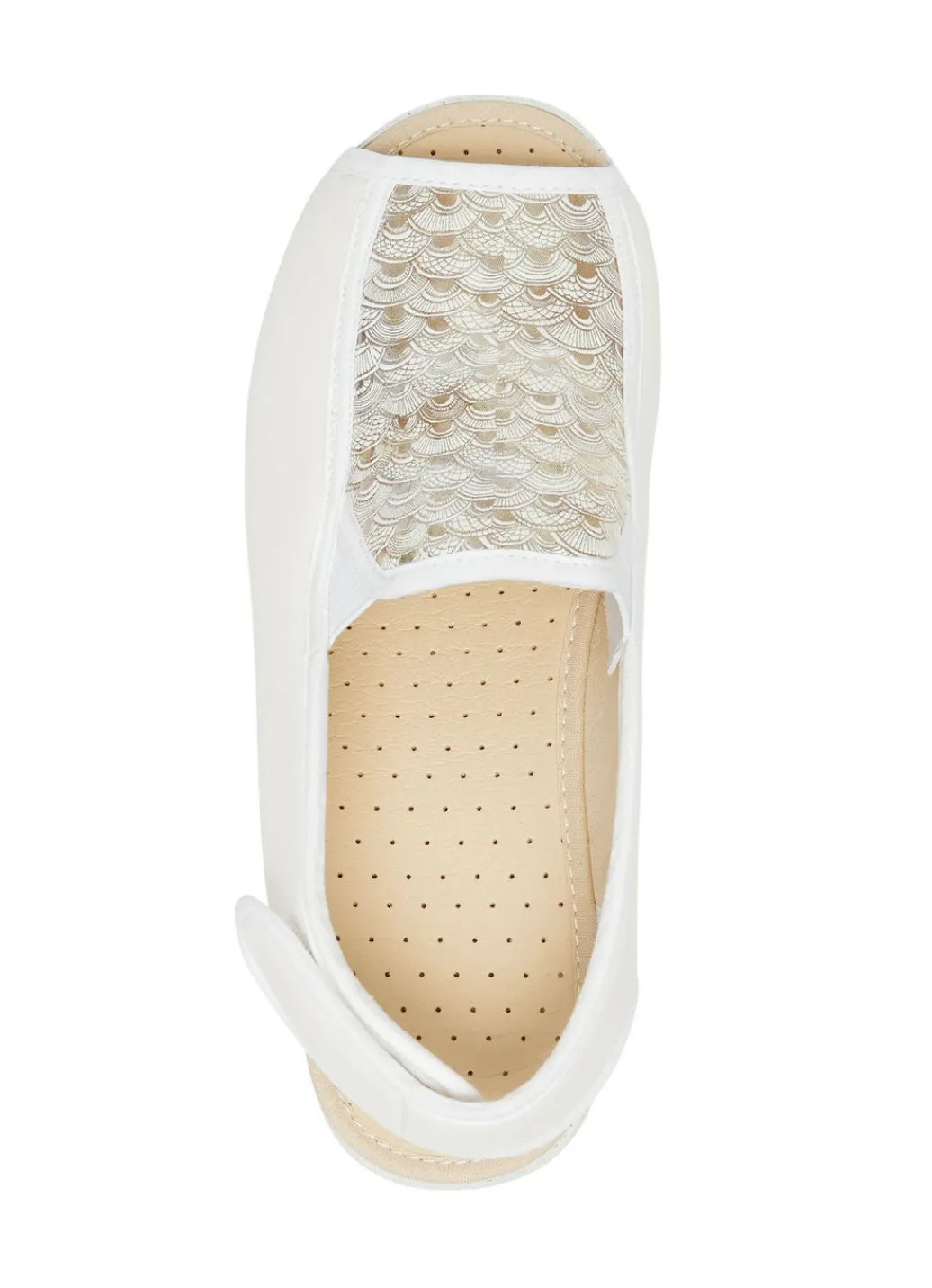 Schuhe|Damenschuhe>Sandale aus elastischem Textilmaterial CREMEWEISS-GOLD