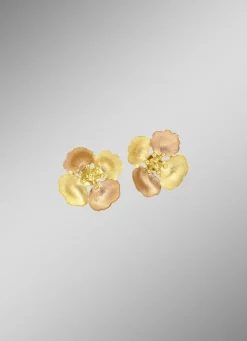 Damen-Goldschmuck>Satinierte Ohrstecker Blüte in Bicolor