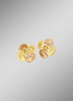 Damen-Goldschmuck>Satinierte Ohrstecker Blüte in Bicolor
