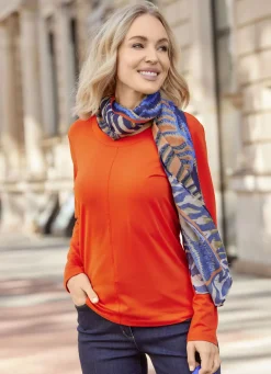 B/ANCA Accessoires>Schal aus Twill MARINE-BLAU-ORANGE-BUNT