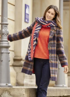 B/ANCA Accessoires>Schal im Wellendessin MARINE-HELLBLAU-ORANGE-BUNT