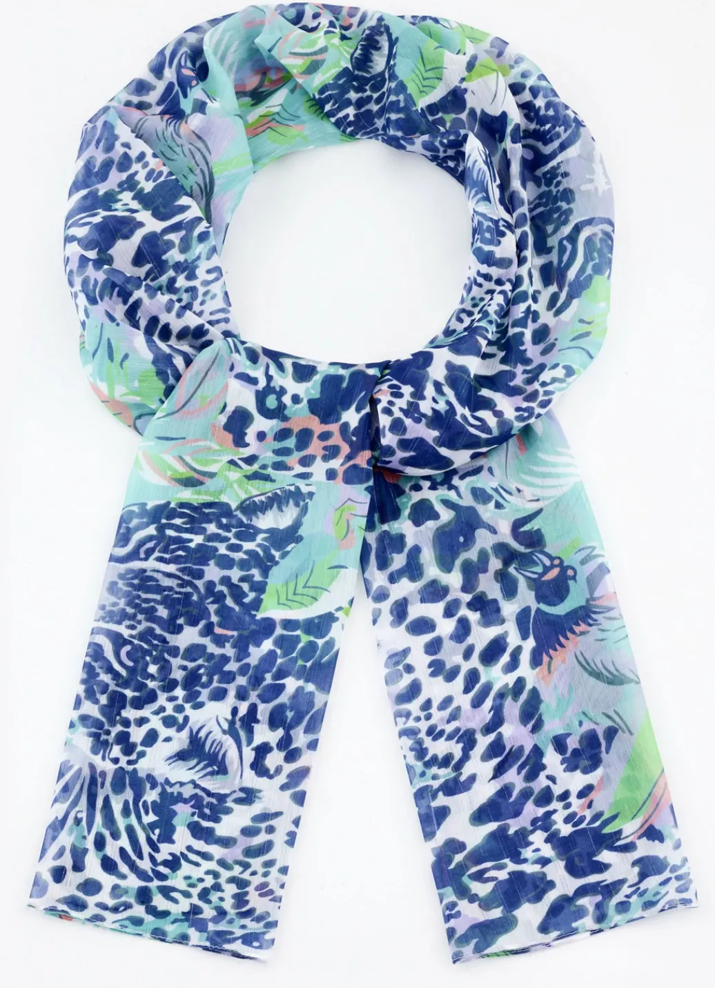 Accessoires>Schal mit Fantasie- und Raubtierfell-Dessin NATUR-MARINE-PAZIFIK-LACHS-GRÜN