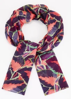 Accessoires>Schal mit Fantasiedessin PFLAUME-SIGNALROT-GRÜN