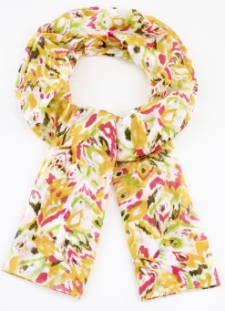 Accessoires>Schal mit Fantasiedessin ECRU-LINDGRÜN-BUNT