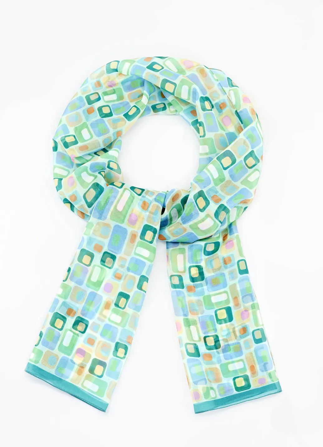 Accessoires>Schal mit geometrischem Dessin LINDGRÜN-AQUA-SAND-ORANGE