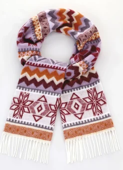 Accessoires>Schal mit grafischem Dessin ECRU-BUNT