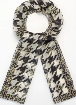 Accessoires>Schal mit Hahnentritt-Dessin SAND-SCHWARZ-HASELNUSS