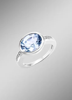 Damen-Edelsteinschmuck>Schicker Damenring mit beh. Blautopas und synth. Zirkonia