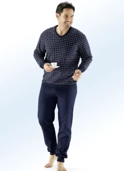 SCHIESSER Herrenwäsche|Nachtwäsche>Schlafanzug mit V-Ausschnitt und Bündchenabschlüssen NAVY