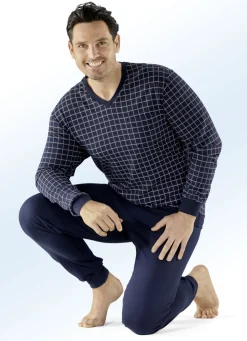 SCHIESSER Herrenwäsche|Nachtwäsche></noscript>Schlafanzug mit V-Ausschnitt und Bündchenabschlüssen NAVY