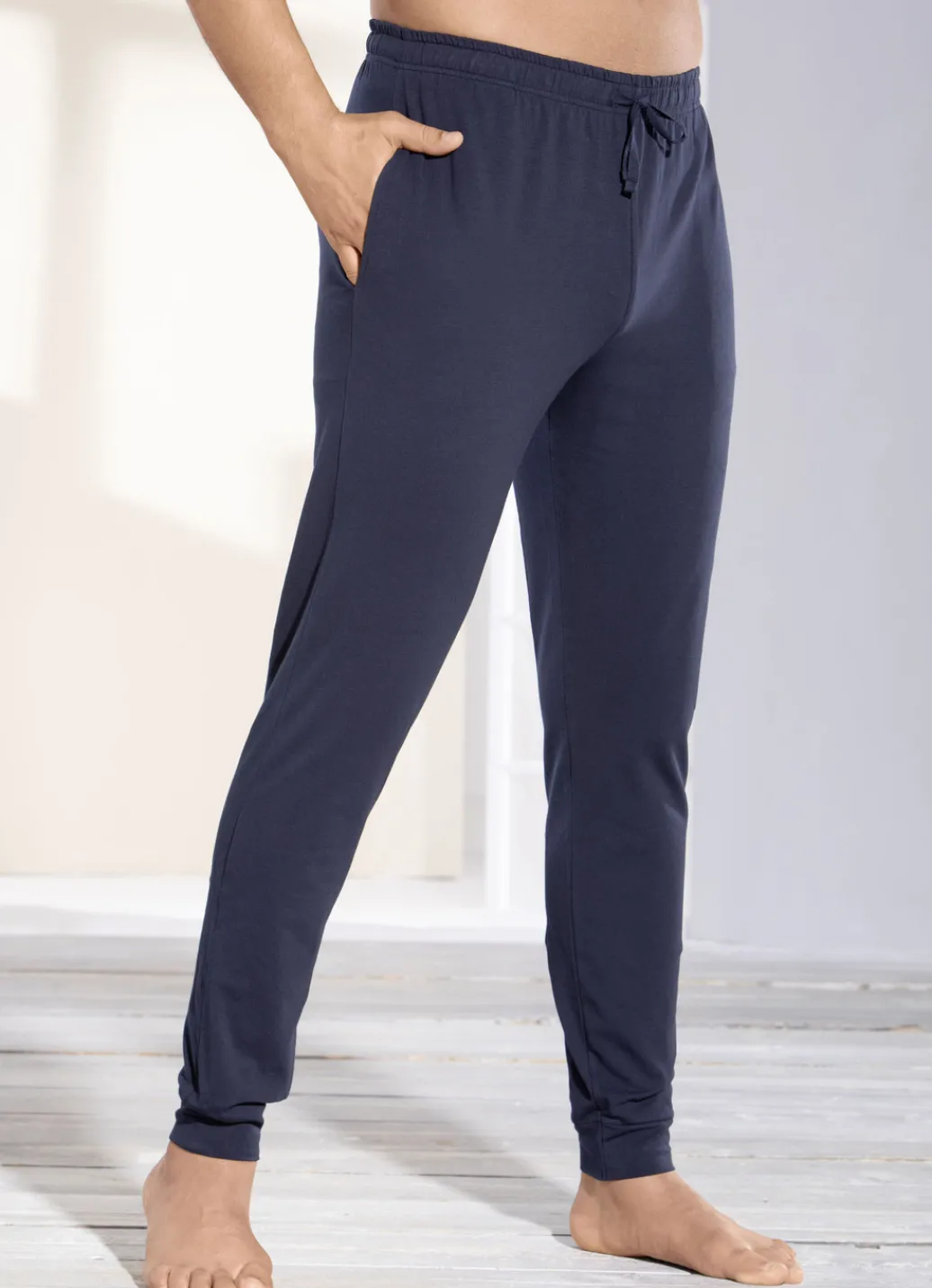 GLEYMOR Herrenwäsche|Nachtwäsche>Schlaf- und Freizeithose mit BIO Baumwolle, Bündchenabschllüssen und Durchzugsband