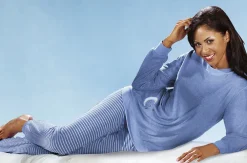 Nachtwäsche|Damenwäsche>Schlafanzug aus Frottierstretch, Langarm mit Rundhals und Bündchen